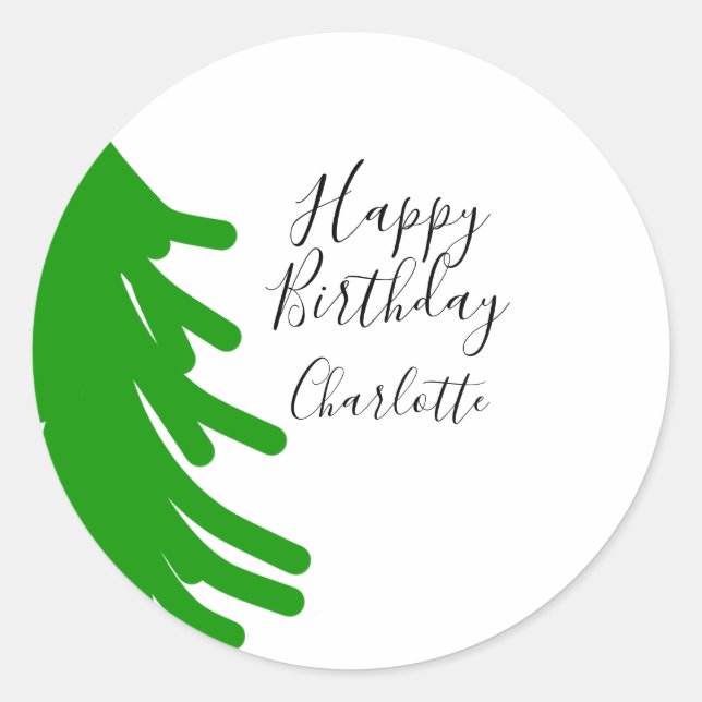 Pegatina Redonda Green Christmas tree happy birthday December winte (Anverso)
