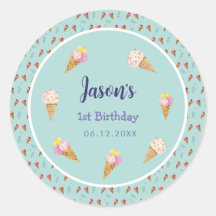 Green Cute Ice Cream Cone Kids Boy Cumpleaños