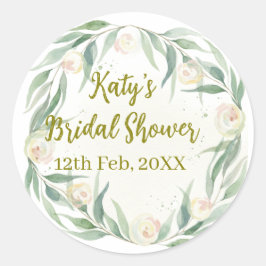 Pegatina Redonda Green eucalyptus floral bridal shower name date go