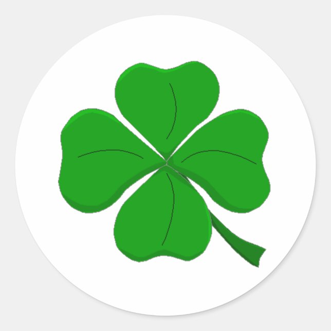 Pegatina Redonda Green Four-Leaf-Clover (Anverso)