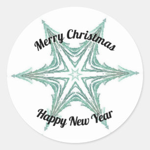 Pegatina Redonda Green Fractal Christmas Tree Star Feliz Navidad
