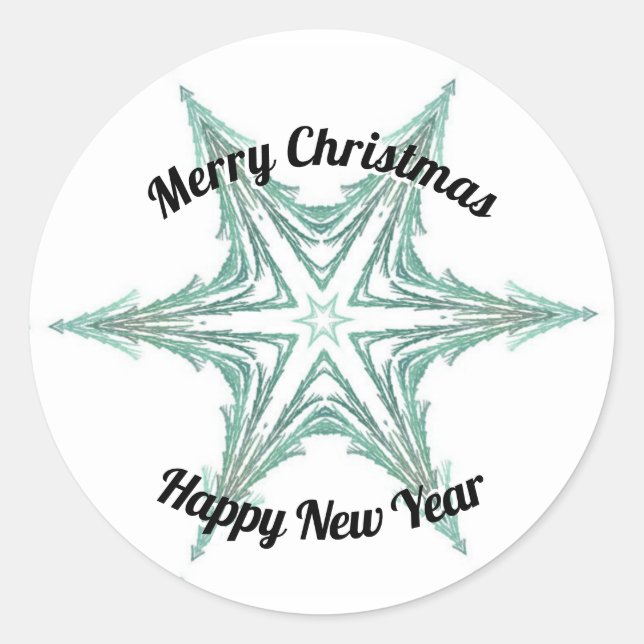 Pegatina Redonda Green Fractal Christmas Tree Star Feliz Navidad (Anverso)