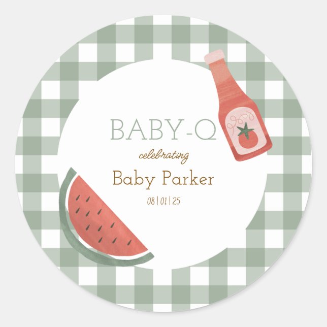 Pegatina Redonda Green Gingham Baby-Q Circular Sticker (Anverso)