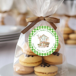 Pegatina Redonda Green Gingham De Crecimiento Local Gracias Baby Sh