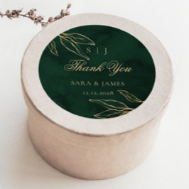 Pegatina Redonda Green Gold Emerald Botanical Wedding Thank you