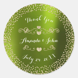 Pegatina Redonda Green Gold Purpurina Save the Date Gracias