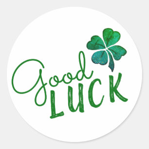 Pegatina Redonda Green Good Lucky Four Leaf Clover Shamrock
