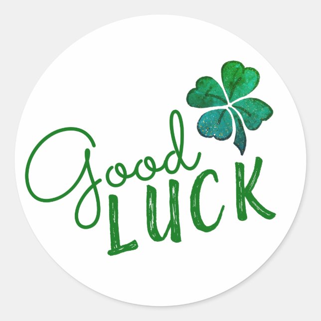 Pegatina Redonda Green Good Lucky Four Leaf Clover Shamrock (Anverso)