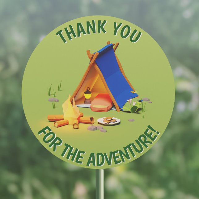 Pegatina Redonda Green Gracias por la fiesta de cumpleaños de avent (Green Thank You for the Adventure Birthday Party Classic Round Sticker)