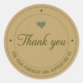 Pegatina Redonda Green Heart Thank You Business Sticker