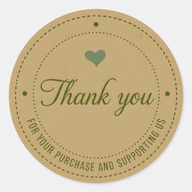 Pegatina Redonda Green Heart Thank You Business Sticker (Anverso)