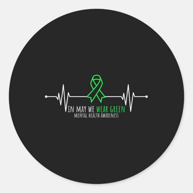 Pegatina Redonda Green Heartbeats Beats Ribbon Mental Health Awaren (Anverso)