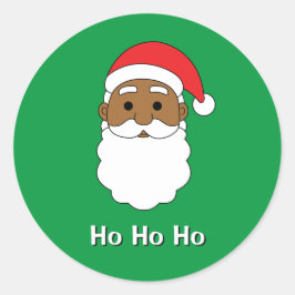 Pegatina Redonda Green Ho Ho Ho Ho Ho African American Santa Claus 