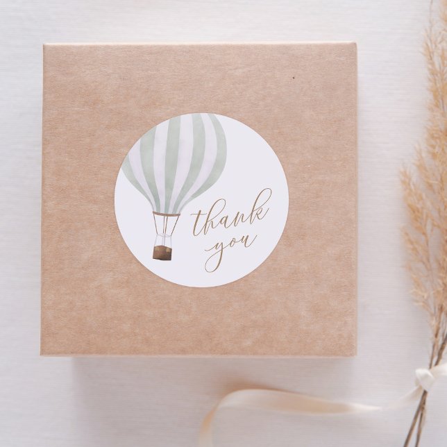 Pegatina Redonda Green Hot Air Balloon Boy Baby Shower Gracias (Subido por el creador)