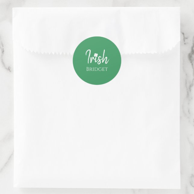 Pegatina Redonda Green Irish Four Leaf Clover St Patrons Day Name (Bolso)