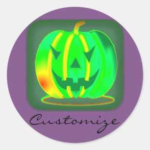 Pegatina Redonda Green Jack o'lantern Halloween Thunder_Cove