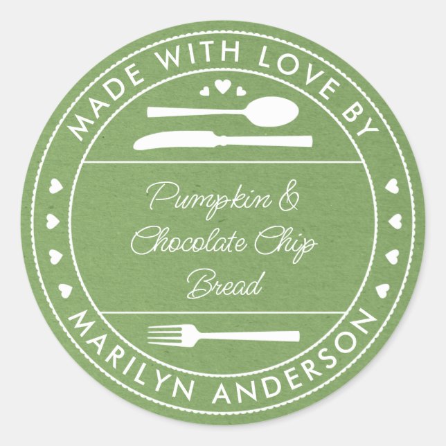 Pegatina Redonda Green Kraft hecho con amor Food Gift (Anverso)