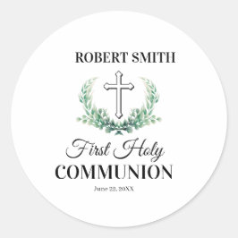 Pegatina Redonda Green leaf first communion 