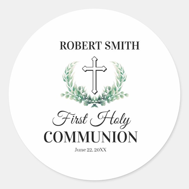 Pegatina Redonda Green leaf first communion  (Anverso)