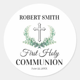 Pegatina Redonda Green leaf first communion 
