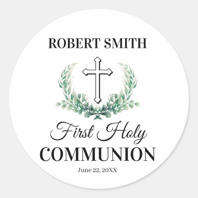 Pegatina Redonda Green leaf first communion  (Anverso)