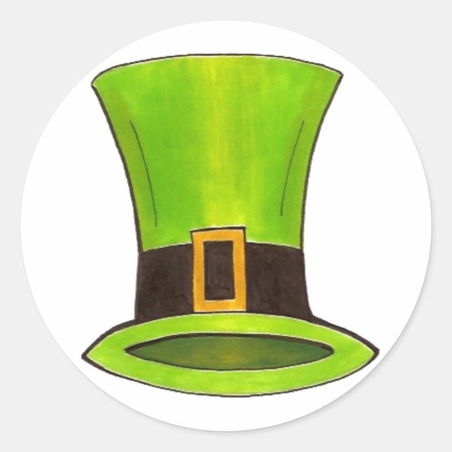 Pegatina Redonda Green Leprechaun Top Hat Saint Patrick's Paddy Day (Anverso)