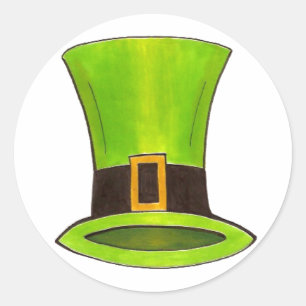Pegatina Redonda Green Leprechaun Top Hat Saint Patrick's Paddy Day