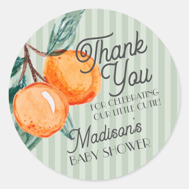 Pegatina Redonda Green Little Cutie Citrus Baby Shower Favor (Anverso)