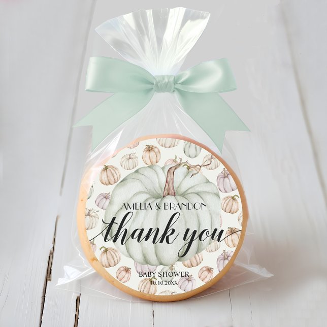 Pegatina Redonda Green Little Pumpkin Baby Shower Gracias (Little green pumpkin baby shower thank you stickers)