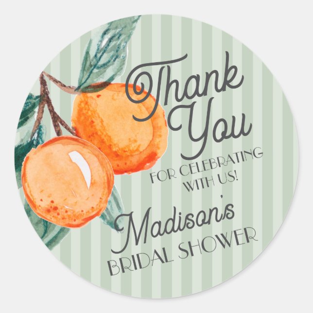 Pegatina Redonda Green Main Squeeze Citrus Bridal Shower Favor (Anverso)