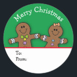 Pegatina Redonda Green Merry Christmas Gingerbread Man Personalizad<br><div class="desc">Personalizar a este lindo pegatina con su apellido o texto de bienvenida. Perfecto para regalos envueltos.</div>