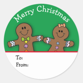 Pegatina Redonda Green Merry Christmas Gingerbread Man Personalizad