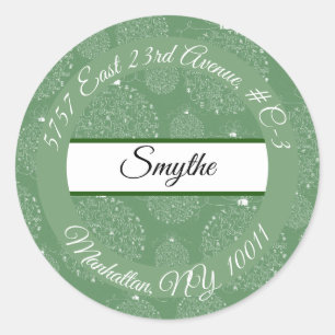 Pegatina Redonda Green Merry Christmas Ornamet Address -