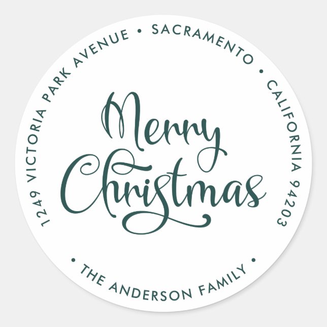 Pegatina Redonda Green Merry Christmas Simple Return Address Labs (Anverso)
