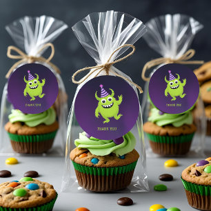 Pegatina Redonda Green Monster Birthday Gracias