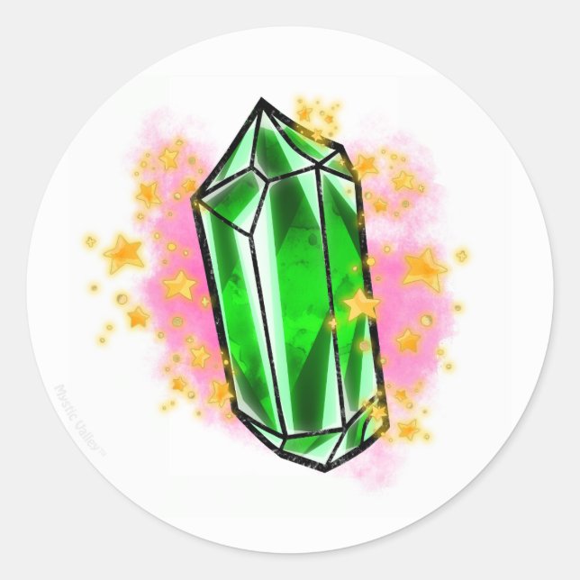 Pegatina Redonda Green mystical radiant gemstone sticker (Anverso)
