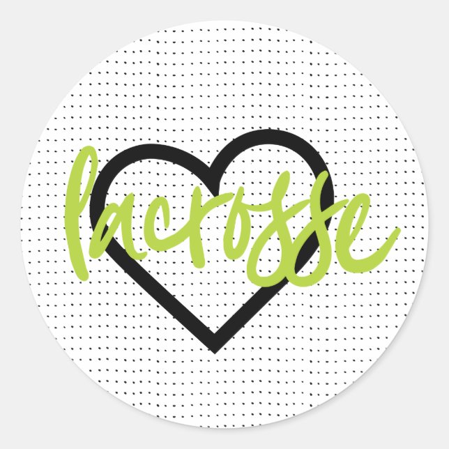 Pegatina Redonda Green on White Lacrosse Sticks & Hearts Pattern (Anverso)