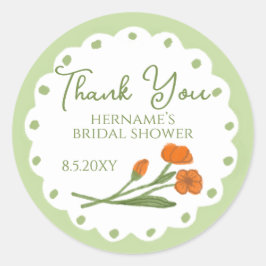 Pegatina Redonda Green Orange Whimsical Thank You Bridal Shower