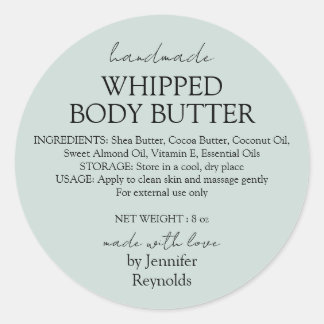 Pegatina Redonda Green Pastel Handmade Body Butter Organic Classic
