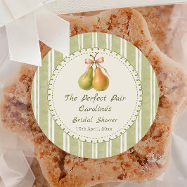Pegatina Redonda Green Perfect Pair Pear Bridal Shower Sticker
