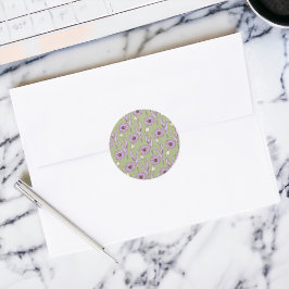 Pegatina Redonda Green Purple Retro Y2K Funky Hippie Flower Pattern