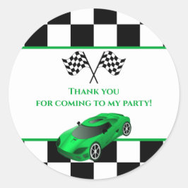 Pegatina Redonda Green Race Car | Kids Cumpleaños Party Favor