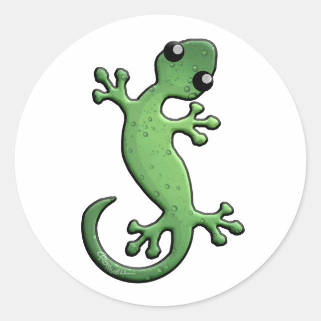 Pegatina Redonda Green Rain Gecko (Anverso)