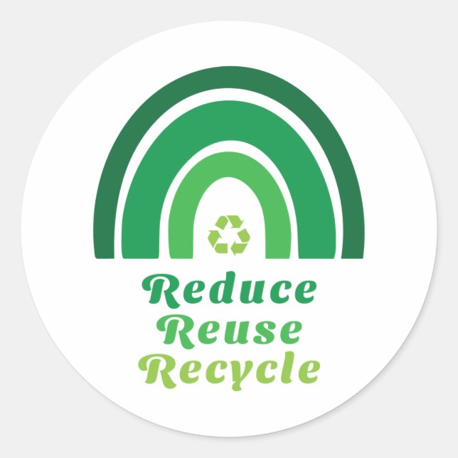 Pegatina Redonda Green Rainbow Environmental Reduce Reuse Reuse Reu (Anverso)