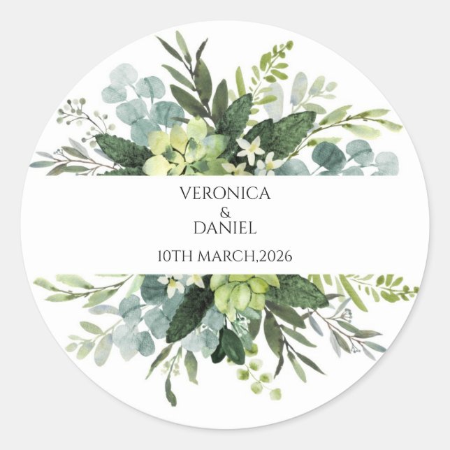 Pegatina Redonda Green Rustic Wedding Circle Sticker (Anverso)