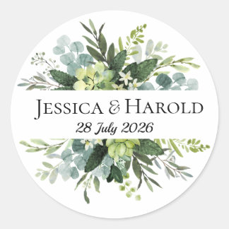 Pegatina Redonda Green Rustic Wedding Sticker Eucalyptus Label