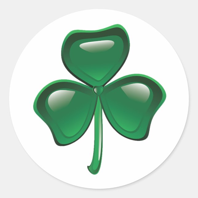 Pegatina Redonda Green Shamrock Three-Leaf Clover (Anverso)