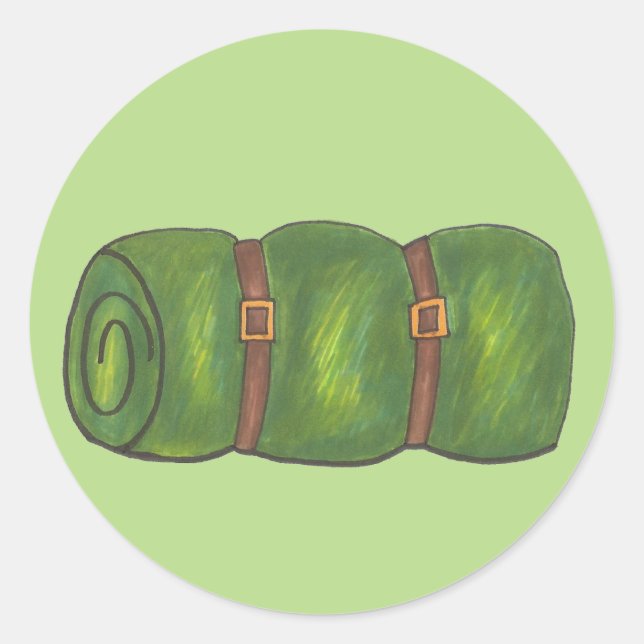 Pegatina Redonda Green Sleeping Bag Summer Sleepaway Camp (Anverso)