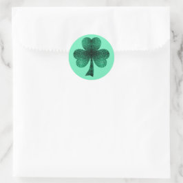 Pegatina Redonda Green Sparkles Shamrock St. Patrick' Day turquesa