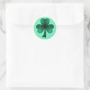 Pegatina Redonda Green Sparkles Shamrock St. Patrick' Day turquesa
